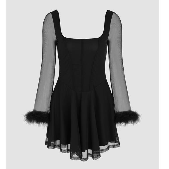 Cider: Square Neck Feather Hem Skater Dress - Picture 1 of 5